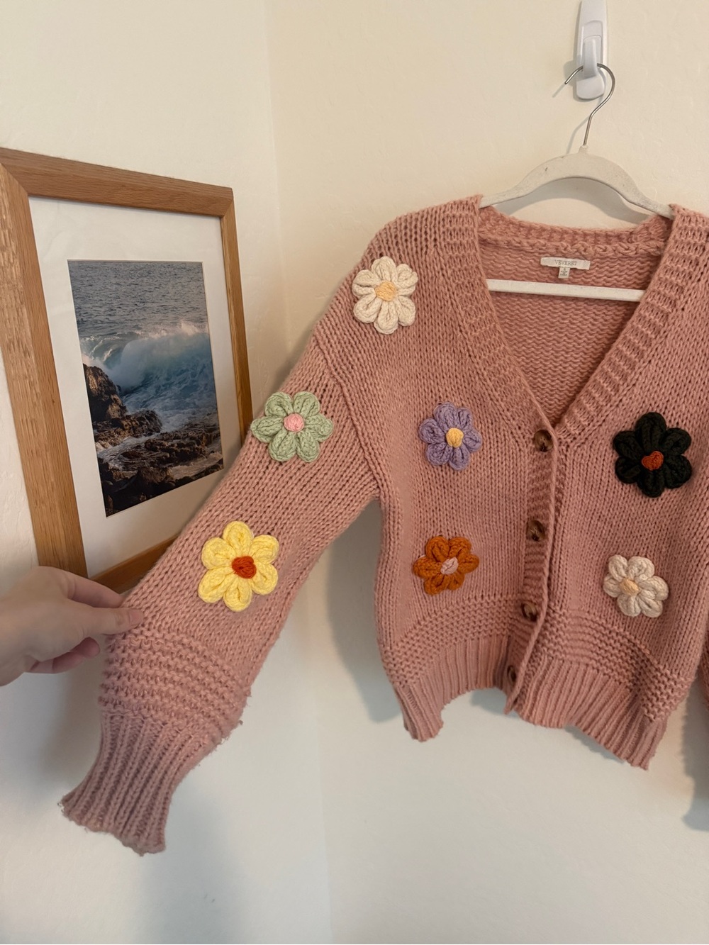 Vervet Floral Appliqué Knit Cardigan - Picture 3 of 5